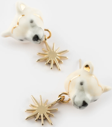 Nach Polar Bear and Gold Star Pendant Earrings