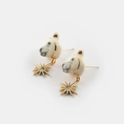 Nach Polar Bear and Gold Star Pendant Earrings