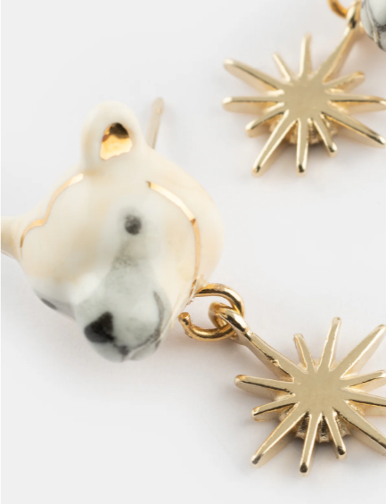 Nach Polar Bear and Gold Star Pendant Earrings