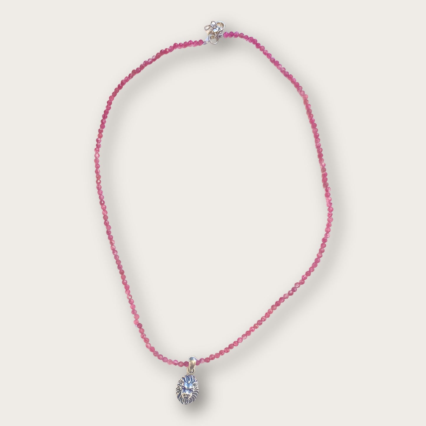 Ruby Gemstone Crystal Necklace with Sterling Silver Lion Head Pendant Charm