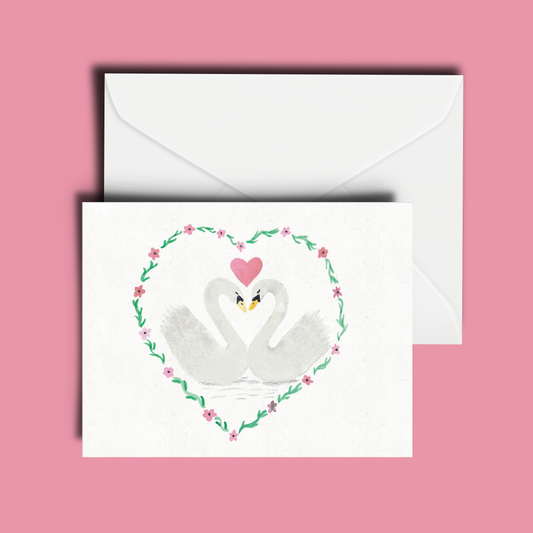 Swans in Heart Blank Greeting Card