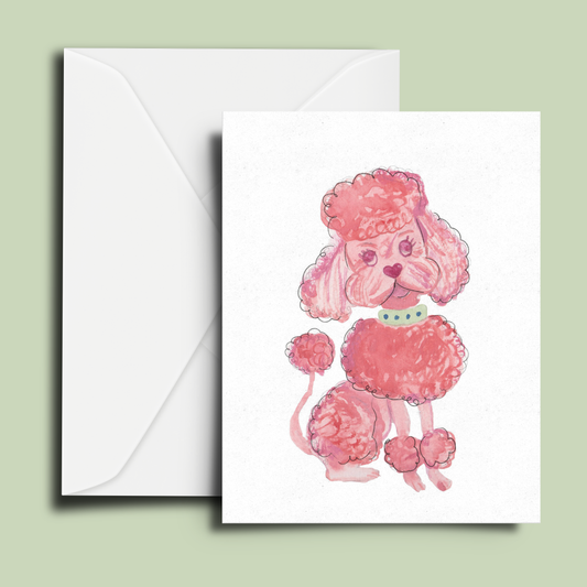 Pink Poodle Blank Greeting Card