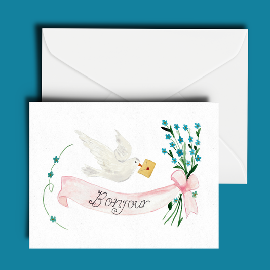 Bonjour Dove Blank Greeting Card