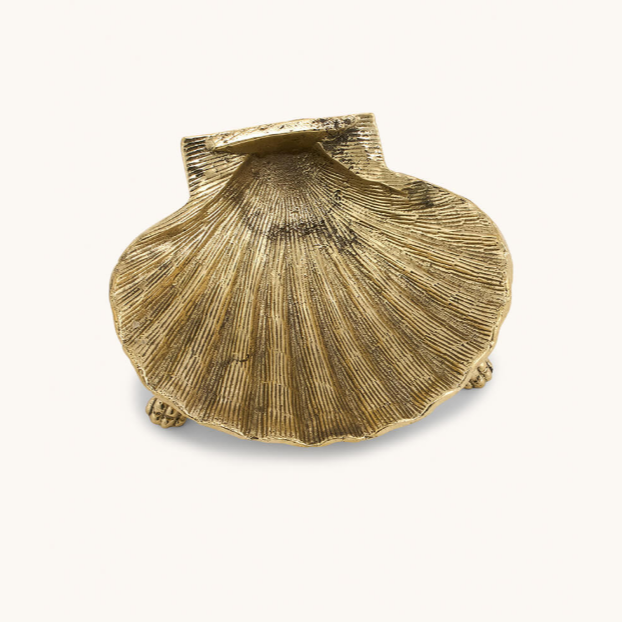 Brass Large Shell Decorative Plate with Claw Feet