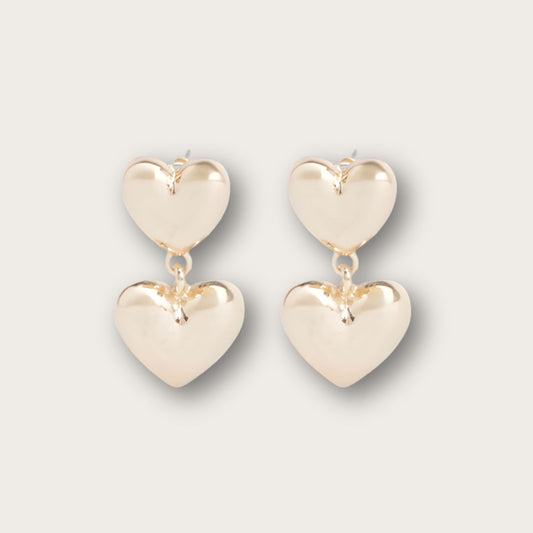 Silver Plated Chunky Double Heart Drop Earrings