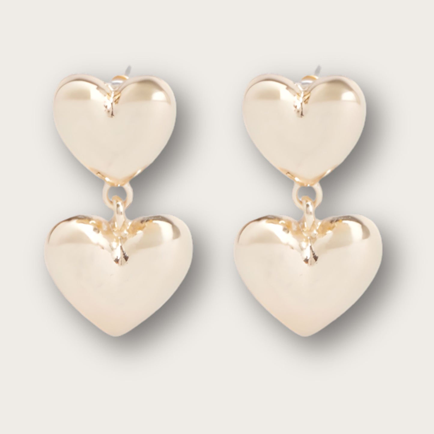 Silver Plated Chunky Double Heart Drop Earrings