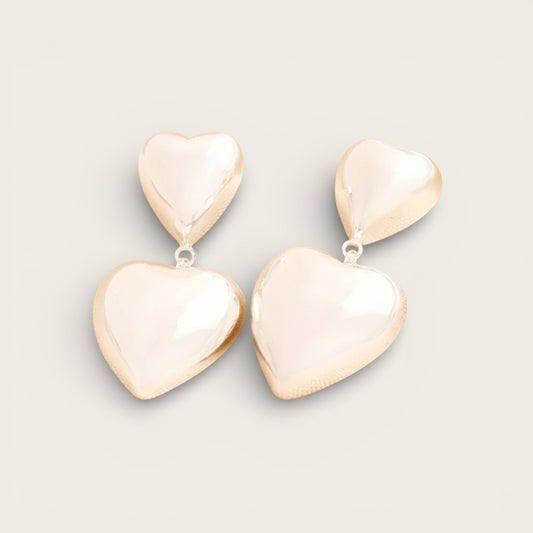 Silver Plated Chunky Double Heart Drop Earrings