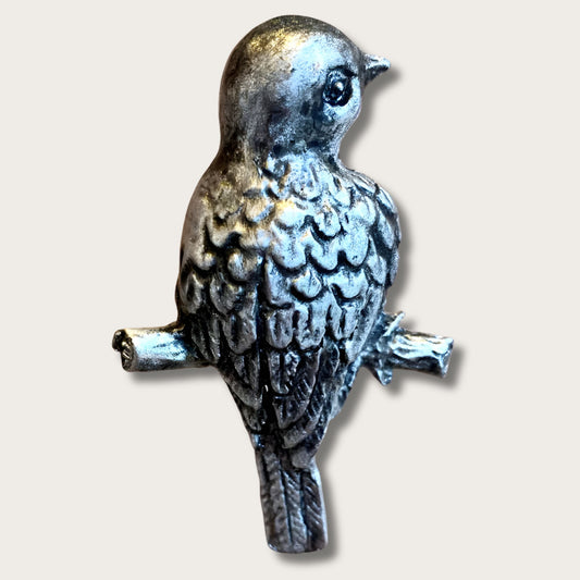 Silver Toned Bird Perched on Branch Drawer Knob