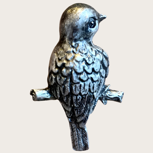 Silver Toned Bird Perched on Branch Drawer Knob