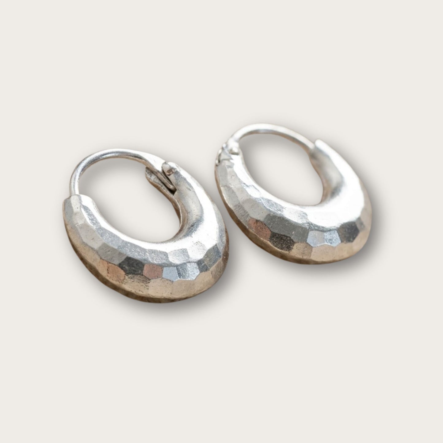 Sterling Silver Faceted Dome Huggie Hoop Earrings