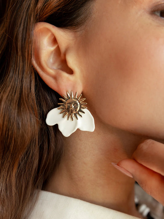 Nach White Sun Earrings with 24-Carat Gold Accents