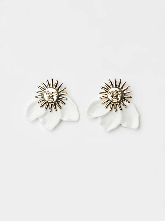 Nach White Sun Earrings with 24-Carat Gold Accents