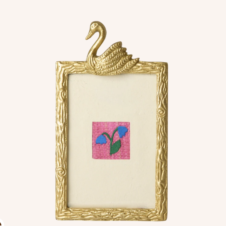 Decorative Textured Photo Frame with Swan Motif, Gold Tone