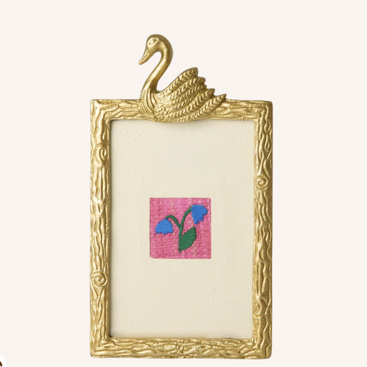 Decorative Textured Photo Frame with Swan Motif, Gold Tone