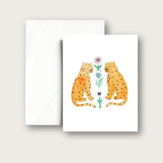 Twin Leopards Blank Greeting Card