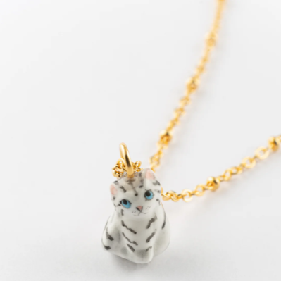 Nach Harvest Time Tabby Cat Porcelain Necklace, Handmade, Hand Painted
