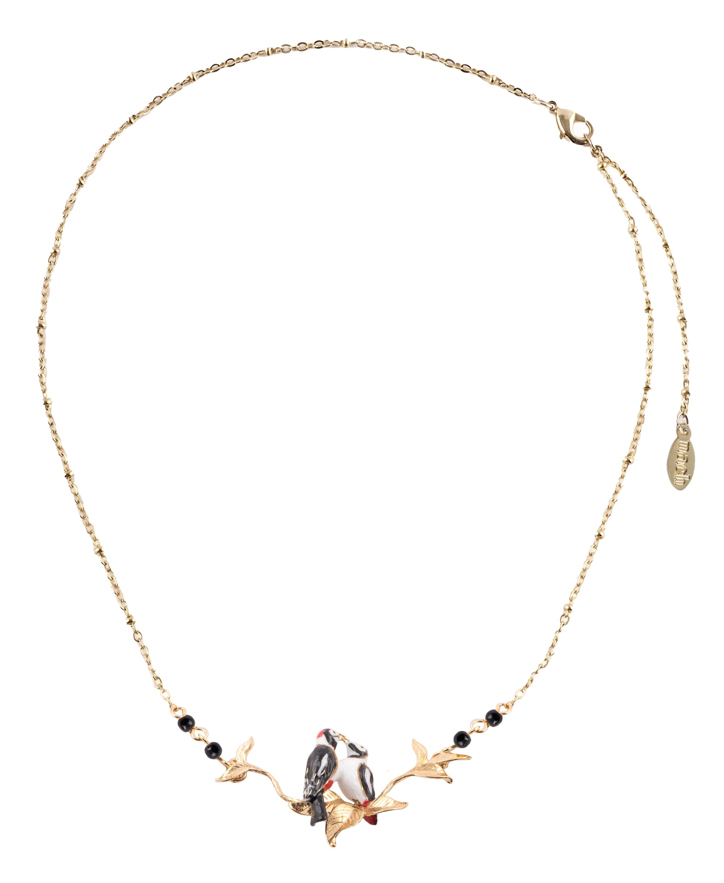 Nach Loving Yellow-Bellied Sapsucker Birds on a Branch Porcelain Necklace, Handmade and Hand Painted