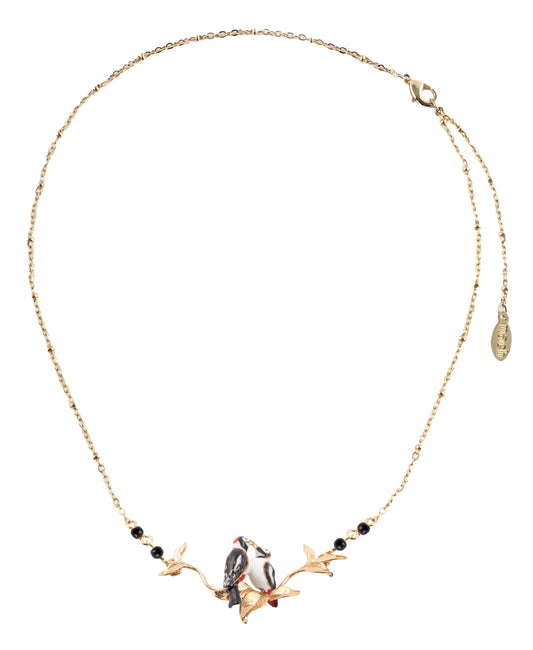 Nach Loving Yellow-Bellied Sapsucker Birds on a Branch Porcelain Necklace, Handmade and Hand Painted