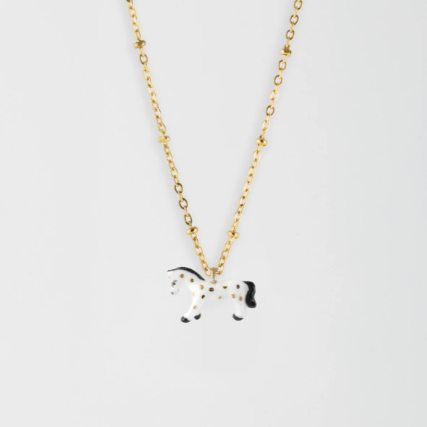 Nach Porcelain White Horse Necklace, Handmade, Hand Painted