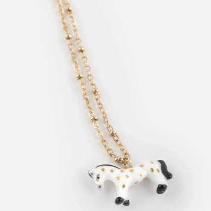 Nach Porcelain White Horse Necklace, Handmade, Hand Painted