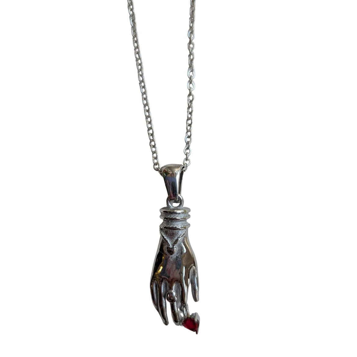 Mano-Figa Hand and Heart Necklace, Stainless Steel
