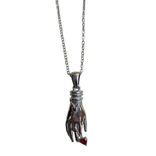 Mano-Figa Hand and Heart Necklace, Stainless Steel