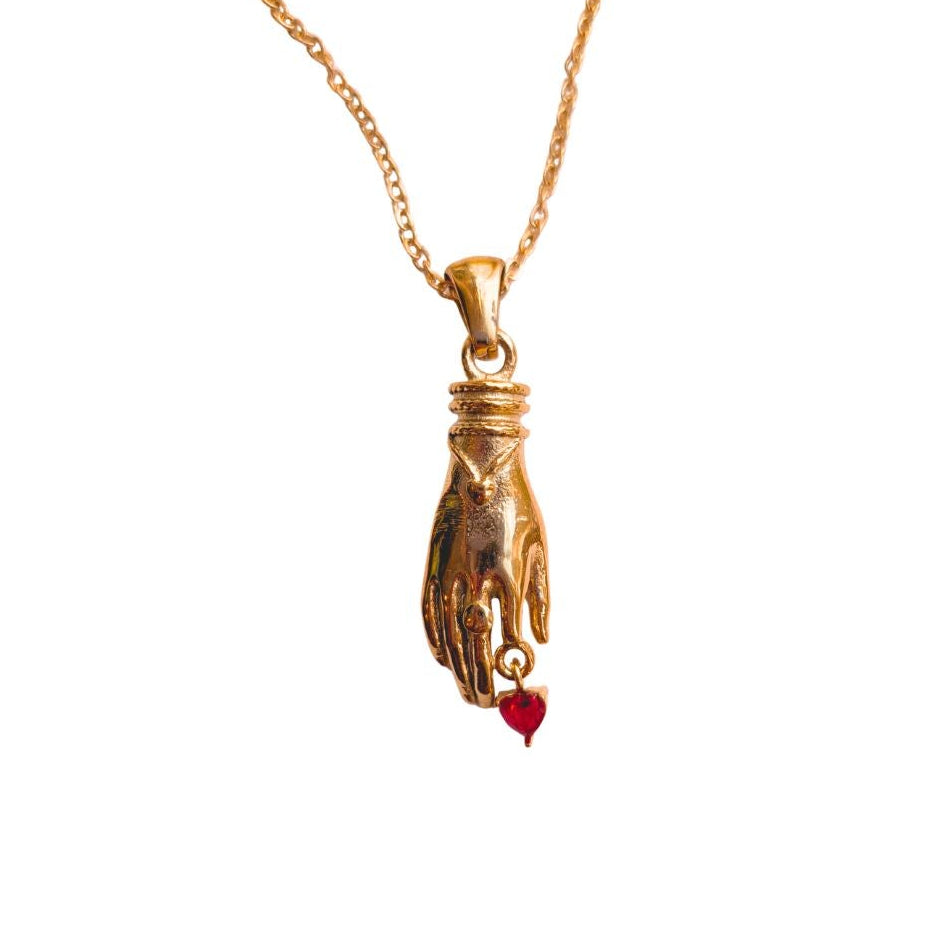 Mano-Figa Hand and Heart Necklace, 18k Gold Plated