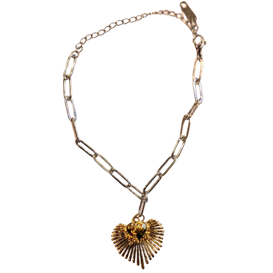 Gold Sacred Heart Bracelet, Paperclip Chain, 18ct Gold-Plated