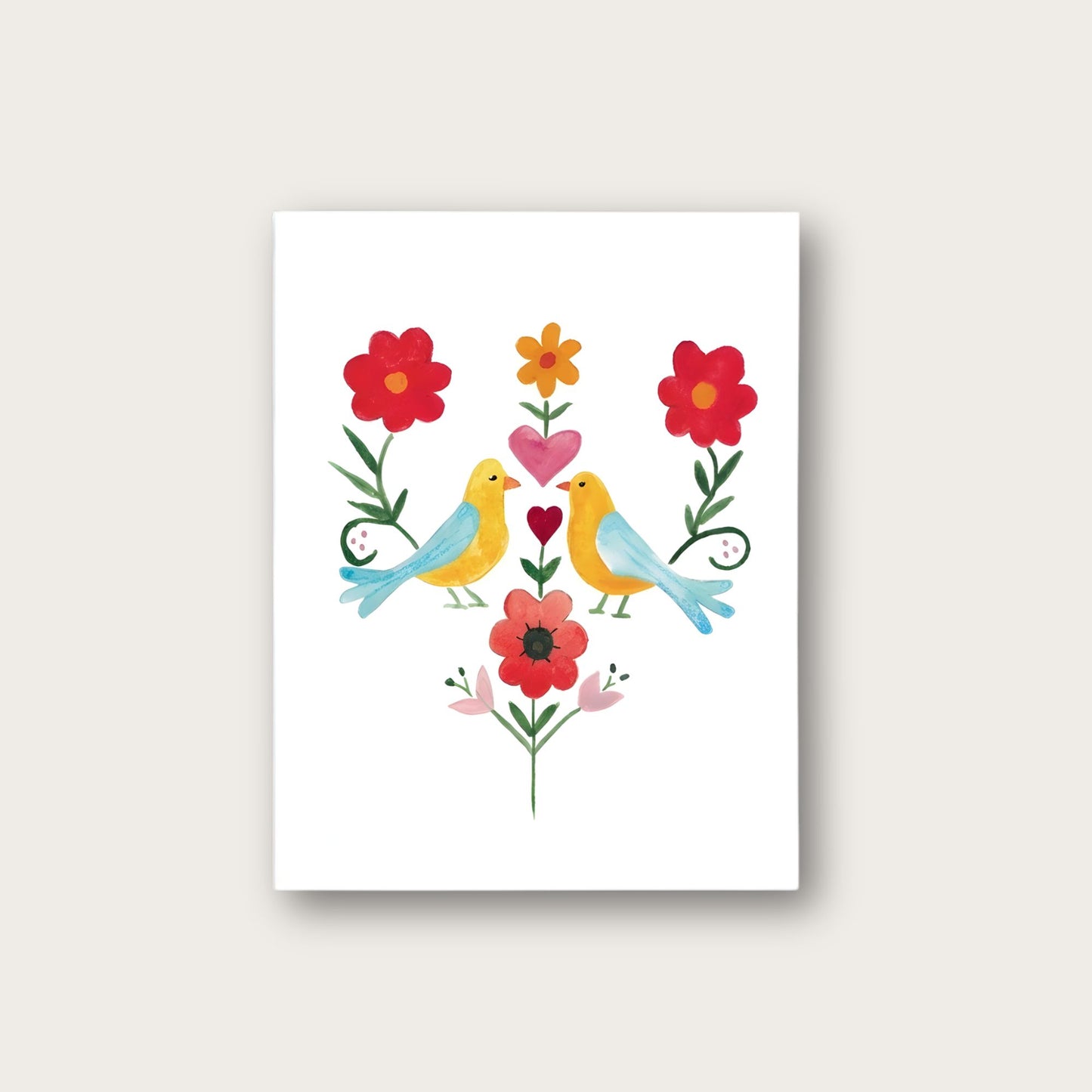 Vintage Folk Art Love Birds Blank Greeting Card