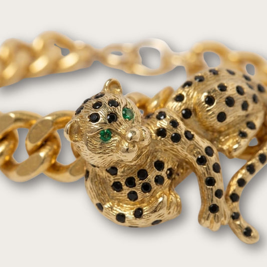 Vintage Gold Leopard Curb Bracelet, 24ct Gold Plated