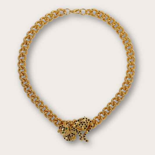 Vintage Gold Leopard Curb Necklace, 24ct Gold Plated