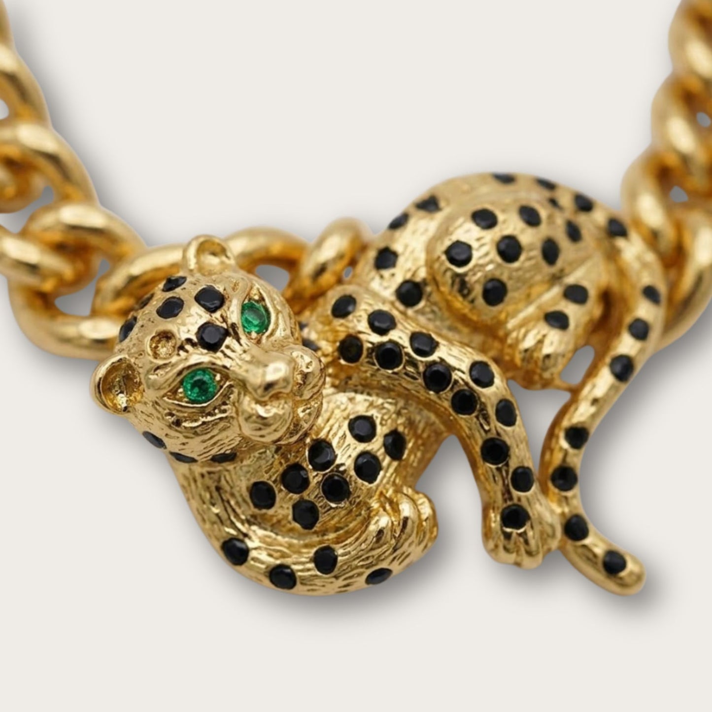 Vintage Gold Leopard Curb Necklace, 24ct Gold Plated
