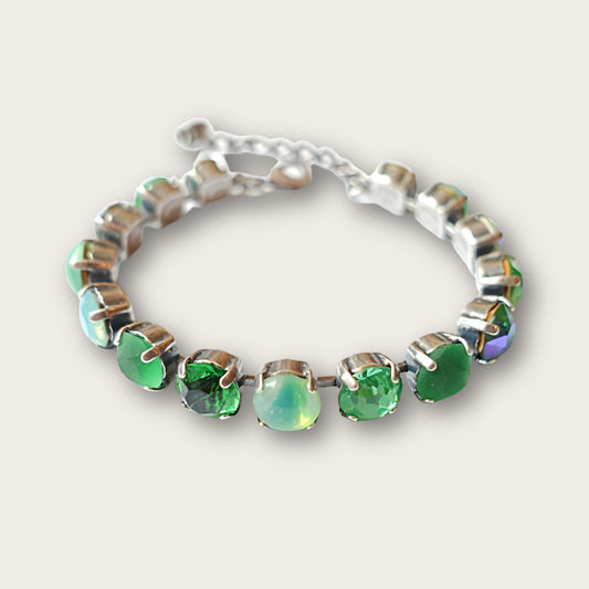 Vintage Green Bohemia Glass Stones Bracelet - 60s Style