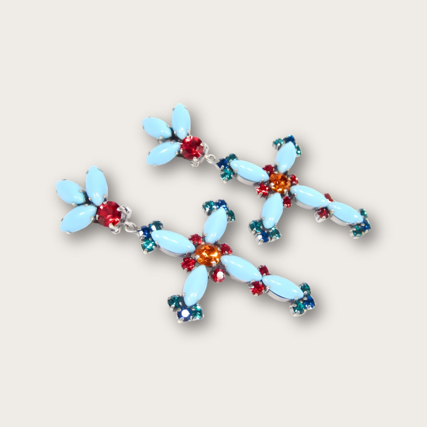 Vintage Large Swarovski® Crystals Statement Cross Clip-On Earrings, 1970s Style