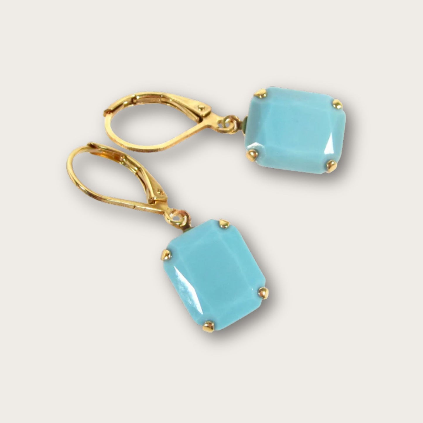 Vintage Turquoise Earrings, Gold Plated, 1960s Style