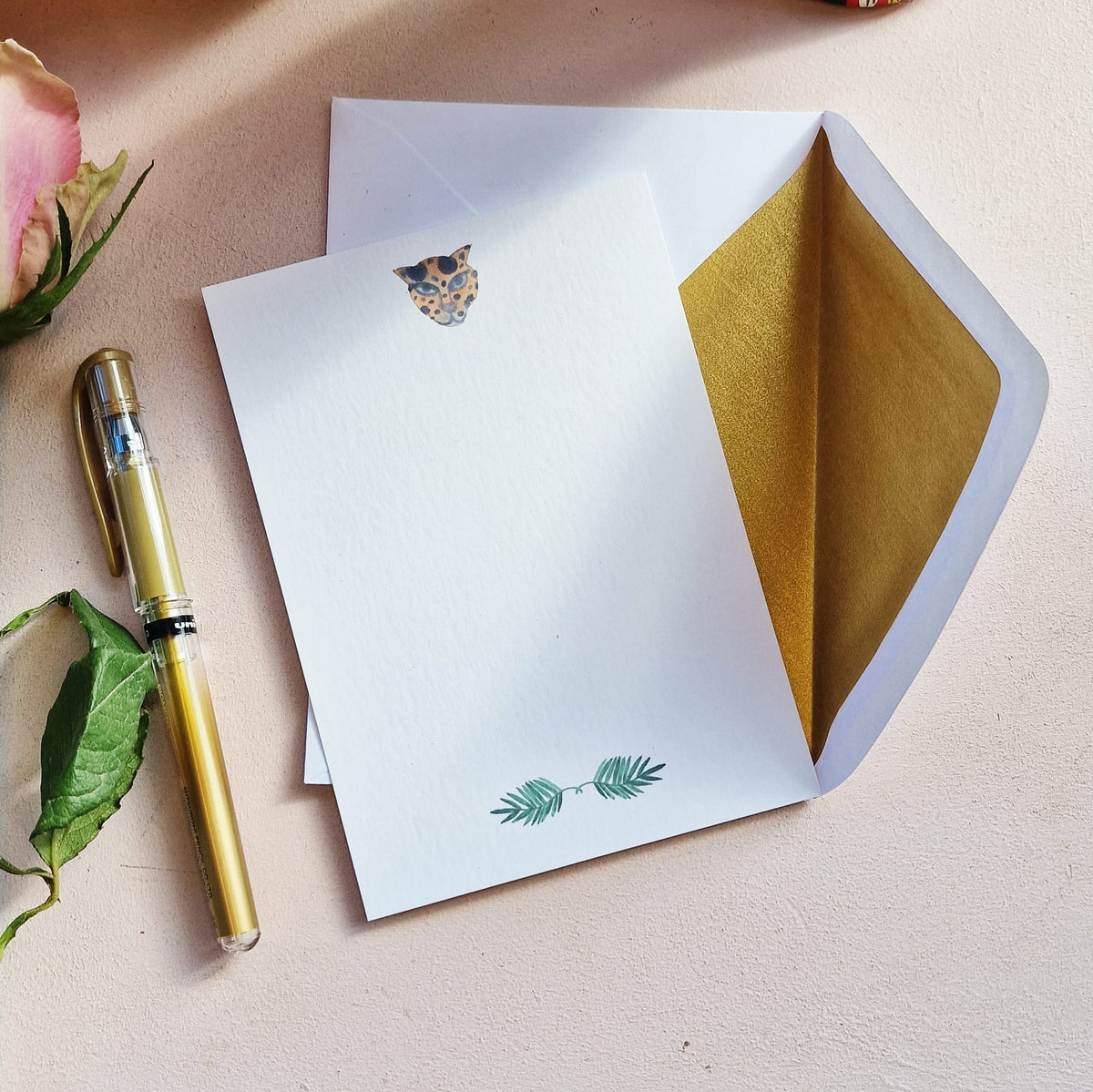 Watercolour Leopard Head Notecards and Envelopes, Set of Eight