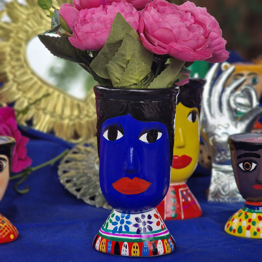 Handmade Blue Ceramic Head Vase