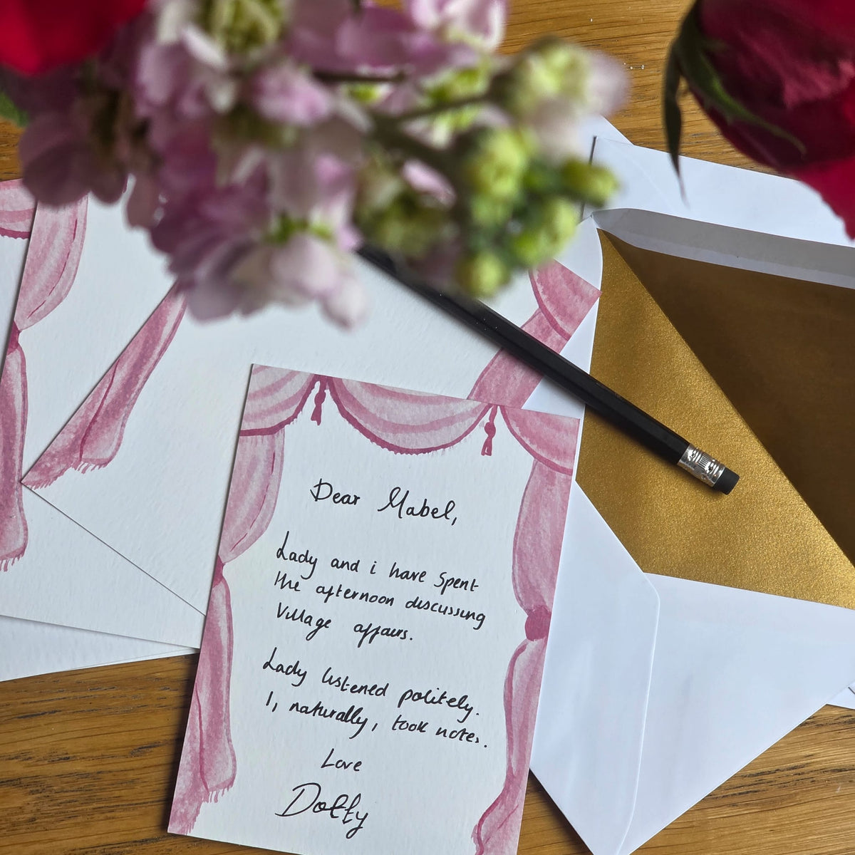 Watercolour Theatre Curtains Notecards and Envelopes, Set of Eight