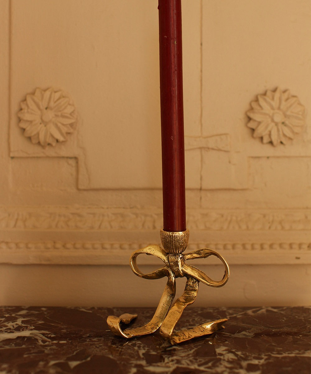Brass Ribbon Bow Candle Holder