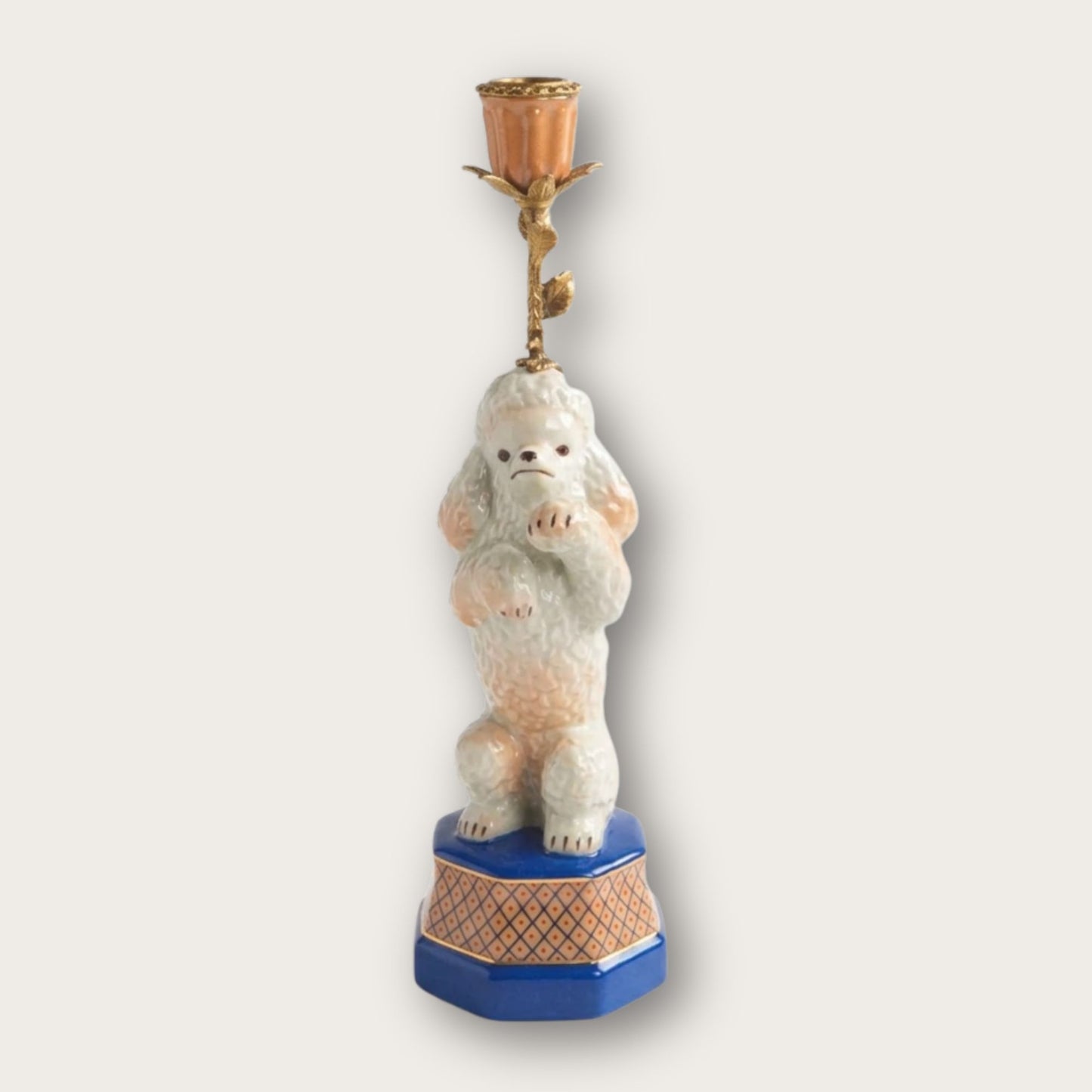 Whimsical Porcelain & Brass Poodle Candle Holder