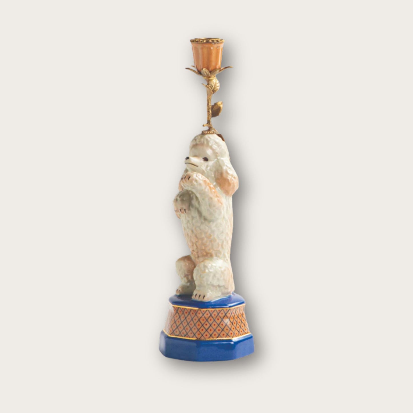 Whimsical Porcelain & Brass Poodle Candle Holder
