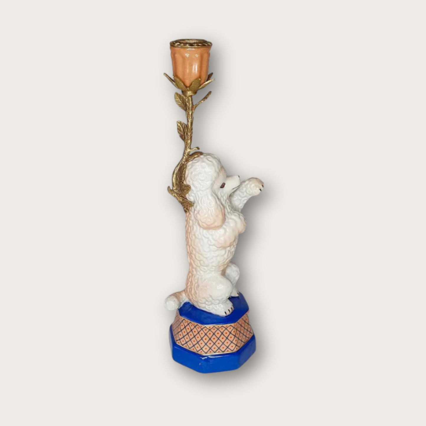 Whimsical Porcelain & Brass Poodle Candle Holder