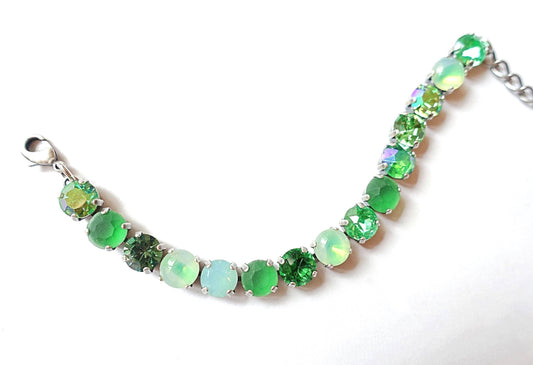 Vintage Green Bohemia Glass Stones Bracelet - 60s Style