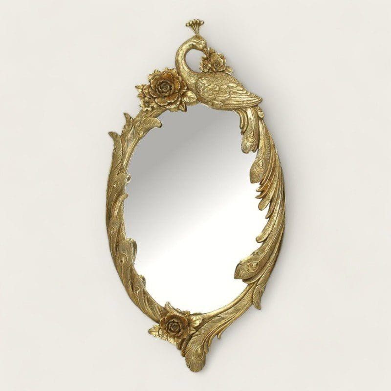 Gold Toned Peacock and Flower Framed Mirror image 0