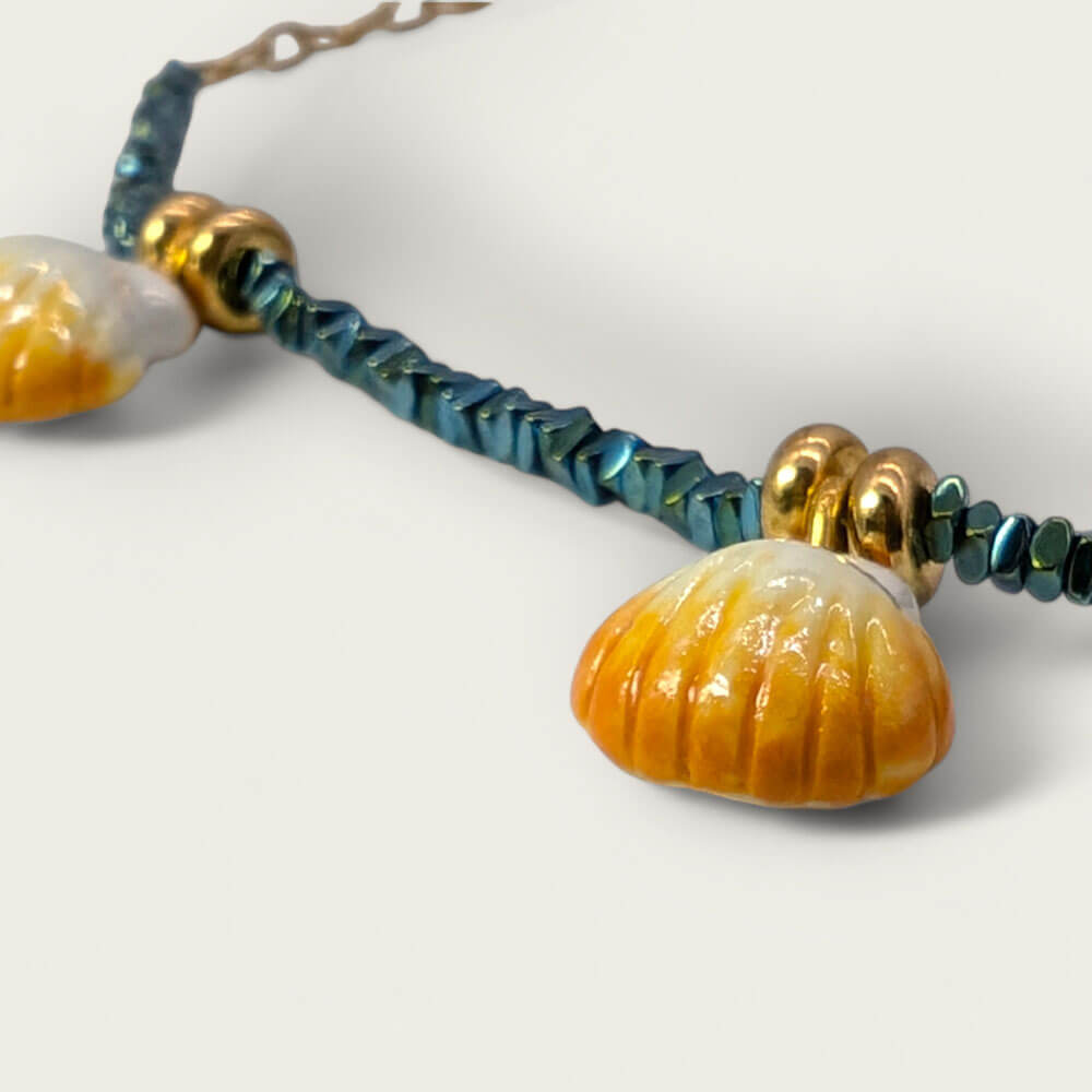 Nach Bijoux Porcelain Seashell and Hematite Necklace image 2
