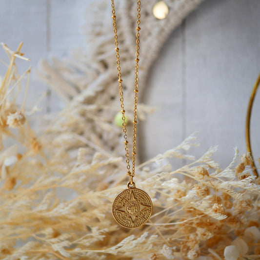Talisman Pendant Necklace, Stainless Steel, Gold Plated