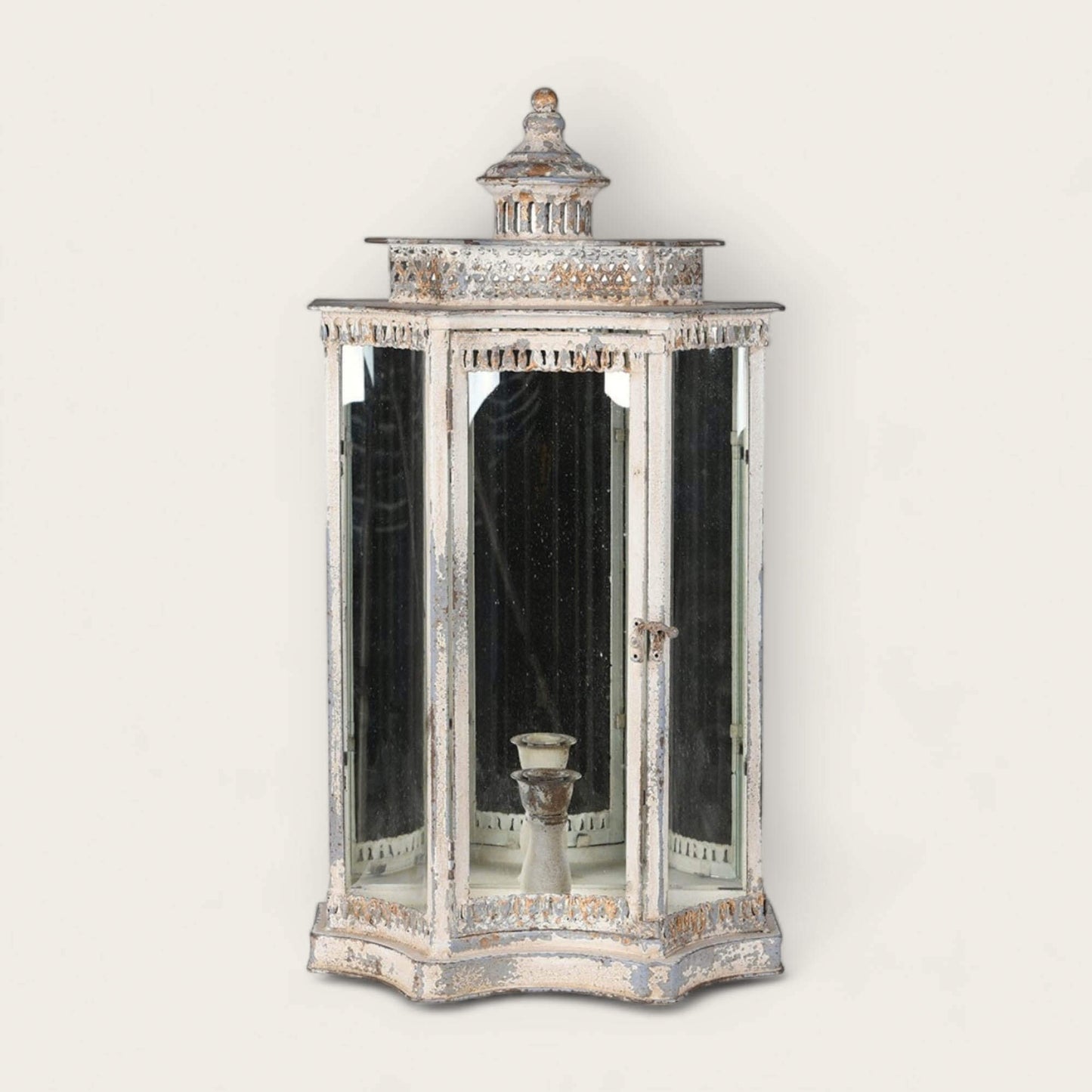 Large Mirror Panelled Distressed Metal Lantern image 0