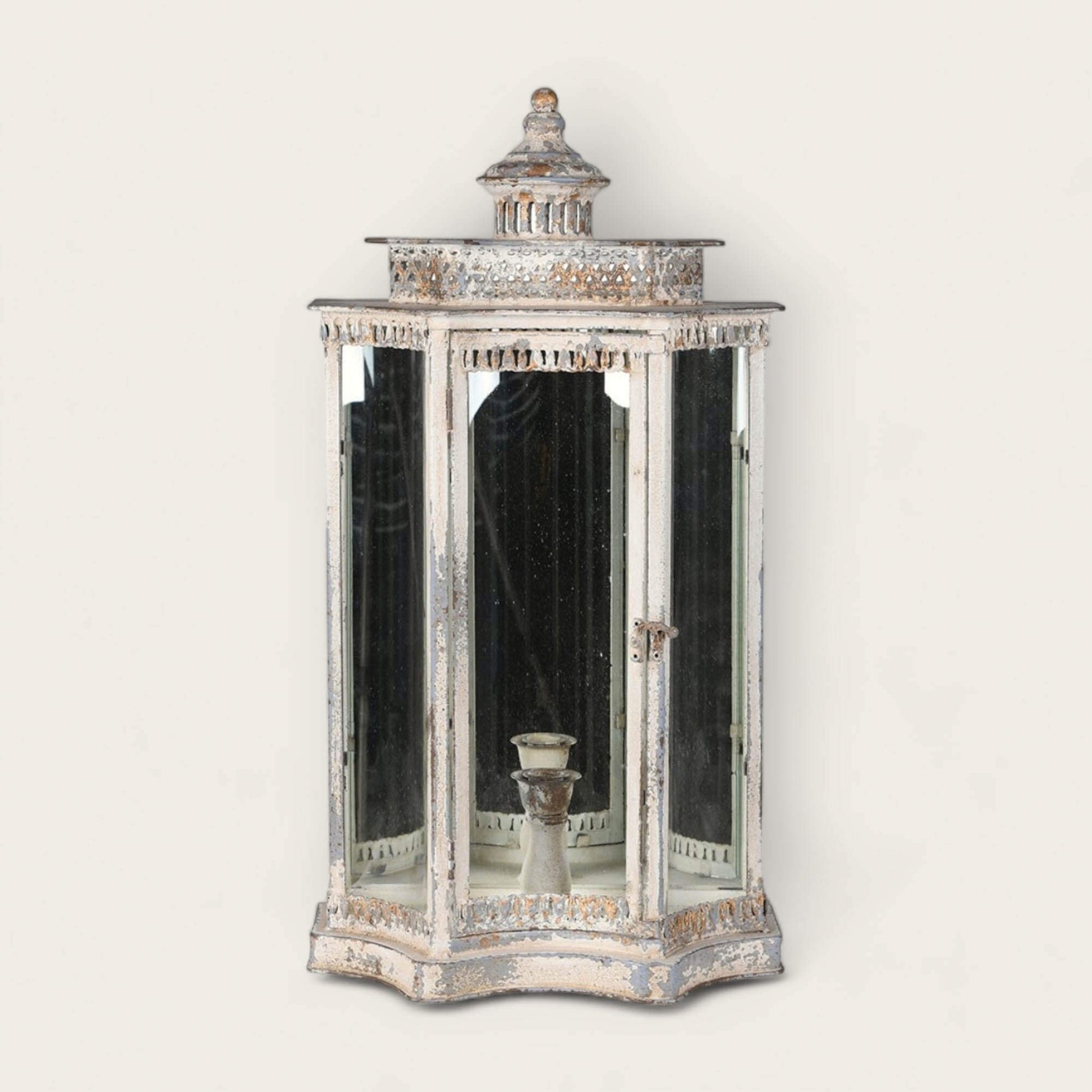 Large Mirror Panelled Distressed Metal Lantern image 0