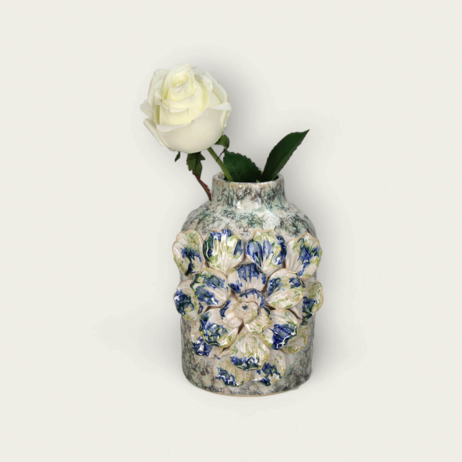 Blue Floral Rustic Stoneware Vase image 2
