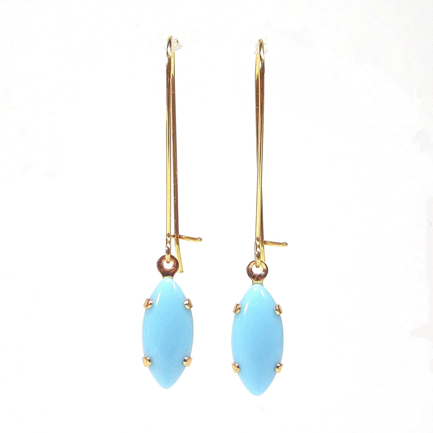 Vintage Elegant Light Blue Earrings Gold 1960s